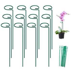 FEED GARDEN 36 Inch 12 Pack Plant Support Stakes, Metal Garden Flower Stakes and Supports for Outdoor Plants, Plant Stem Support with 24 Twist Ties for Amaryllis Lily Rose Peony Tomatoes Gladiolus