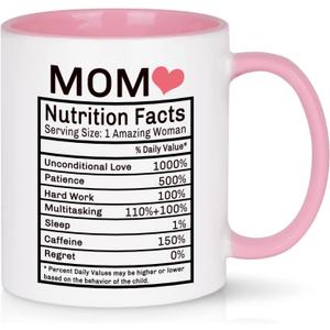 WENSSY Mom Nutrition Facts Mug - Birthday and Mother's Day Gift from Daughter or Son - 11 Ounce With Gift Box Pink