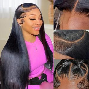 13x4 Lace Front Wigs Human Hair for Women 180 Density HD Transparent Straight Lace Front Wigs Human Hair Pre Plucked Glueless Lace Frontal Wigs Natural Black Color 30 Inch