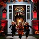 2 x Halloween Door Cover, Scary Front Door Banner Covering Decorations, Fabric Door Hanging Banner Decor Indoor Outdoor Halloween Party Supplies 72.8x35.4 Inch (Brownn)