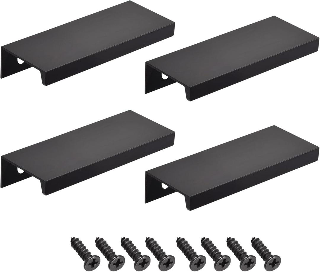 uxcell Finger Edge Pull Handle 80mm/3.15 Inch Aluminum Alloy Modern Style Concealed Tab Drawer Pulls Black 4 Pcs