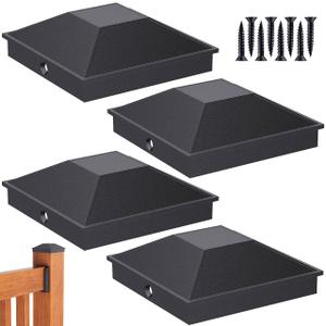 Goovilla 4x4 Post Caps Black(Actual 3.5" x 3.5"), 4 Pack Aluminum Metal Fence Post Caps with 8 Screws and Easy Installation, Waterproof Deck Post Caps with Fade-Resistant Coating, Protect Wood Post