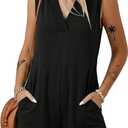 Acelitt Womens Rompers Summer Casual V Neck Sleeveless Overalls Loose Shorts Jumpsuit with Pockets (Large, Black)
