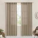 LAMIT Taupe Sheer Linen Curtains, 80 inch Light Filtering Semi Sheer Panels Back Tab and Rod Pocket Farmhouse Rust Drapes for Bedroom/Living Room, 2 Panels, 52 x 80 Inch