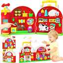 Montessori Farm Busy Board, Motor Skills Developmental Toys for 1 2 Year Old Boy Girl Gifts, Early Educational Toy for Toddlers 1-3, Christmas Birthday Gift for 12-18 Months, Sensory Board Toy for 1+, 9.6 x 3.5 x 9.6 inches