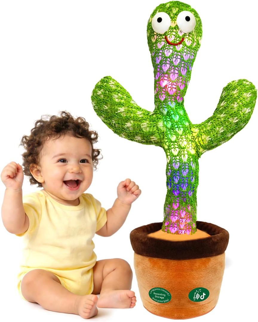 Pbooo Talking Dancing Cactus Toy for Baby, Repeats What You Say & Recording, 120 Songs Interactive Musical Toy with Volume Control, Light Up Tummy Time Infant Toys for 6 12 Months, 1 Year Old Gifts