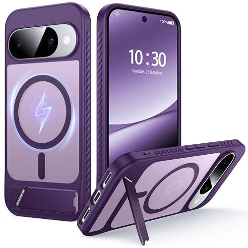 FNDMIL for Google Pixel 10 Case/Pixel 10 Pro Case with MagSafe[Invisible Kickstand][Charge While Standing][Military Shockproof]Translucent Matte Soft Silicone Bumper Pixel 10/10 Pro Phone Case,Purple