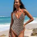 popvil Women's One Piece 2025 Tummy Control Swimsuits Neon Color Block Swimwear Deep V Neck Slimming Bathing Suit (Orange, M)