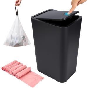 4 Gallon (15L) Slim Dog-Proof Trash Can with Press Pop-Up Lid - Odor-Blocking Small Garbage Can Includes 75 Trash Bags, Space-Saving Design for Bedroom, Kitchen, Bathroom & Office