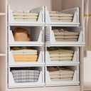 Stackable Plastic Storage Basket Closet Organizer Bin Foldable Clothes Organizer Storage Drawer Shelf Container for Living Room Bathroom Kitchen Office (4 Pack 4 L, White)
