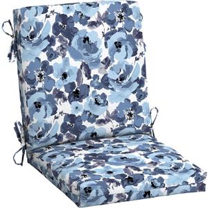 Arden Outdoor Midback Chair Cushion, 18 x 16.5, Rain-Proof, Fade Resistant Blue Garden Floral