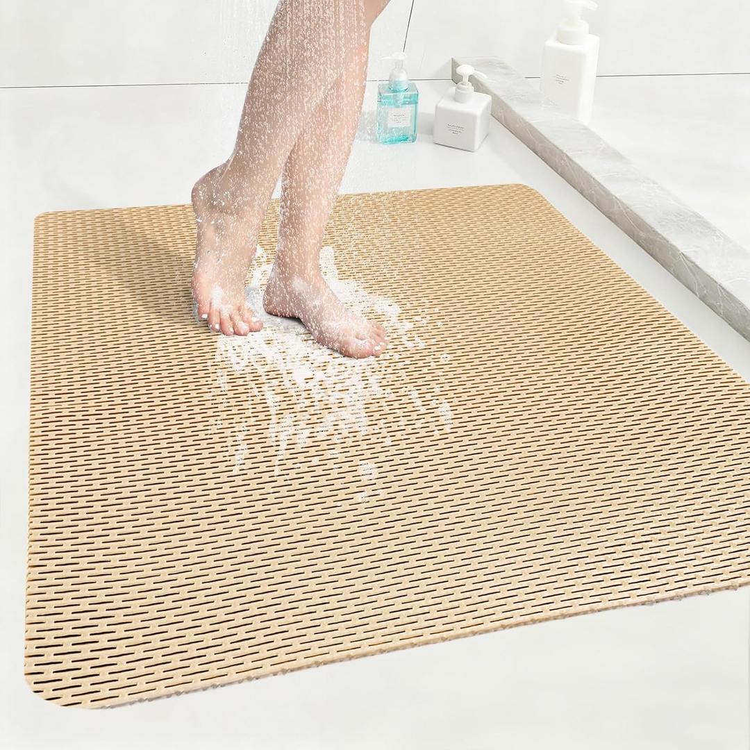 Square Shower Mat: 32"x32" Extra Large Non Slip Shower Mats for Inside Shower, Trimmable PVC Anti Slip Shower Stall Mats, Quick Dry Stand Up Shower Mat for Elderly, Kids