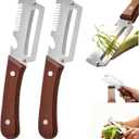 Multi-Functional Vegetable Peeler with Wooden Handle,3-in-1 Stainless Steel Stainless Steel Veggie Cutter with Bottle Opener,Kitchen Tool for Fruit Veggie Pumpkin That Need to Be Peeled(2PCS)