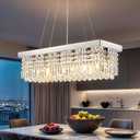 Modern Rectangular Crystal Chandeliers,8 Lights Rectangular Pendant Light Fixture,Adjustable Height K9 Crystal Chandelier for Dining Room L40''xW10''xH10'' (Chrome)