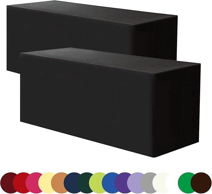 4 Pack Black 6FT Tablecloth Fitted Table Covers for 6 Foot Rectangle Tables - Water Resistant Washable Fabric Polyester Table Clothes for Parties, Trade Show