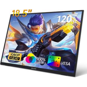Portable Monitor 18.5 Inch 120Hz FHD 1080P HDMI USB-C, 99% sRGB, HDR Gaming Monitors Built-in Speakers Kickstand and VESA Travel Second Screen for Laptop Mac PC Xbox PS4/5 Switch