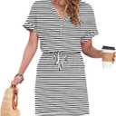 AUSELILY Womens Summer Dress 2026 Casual Short Sleeve Sundress V Neck Tie Button Beach Swing Dresses with Pockets (White, XL)