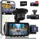 3 Channel Dash Cam Front and Rear, 4K+4K+1080P Car Camera, Free 128GB Card, Built-in GPS, ADAS, 5.8GHz WiFi & APP, Super Night Vision, G-Sensor, Loop Recording, 24H Parking Mode Dash CamBlack