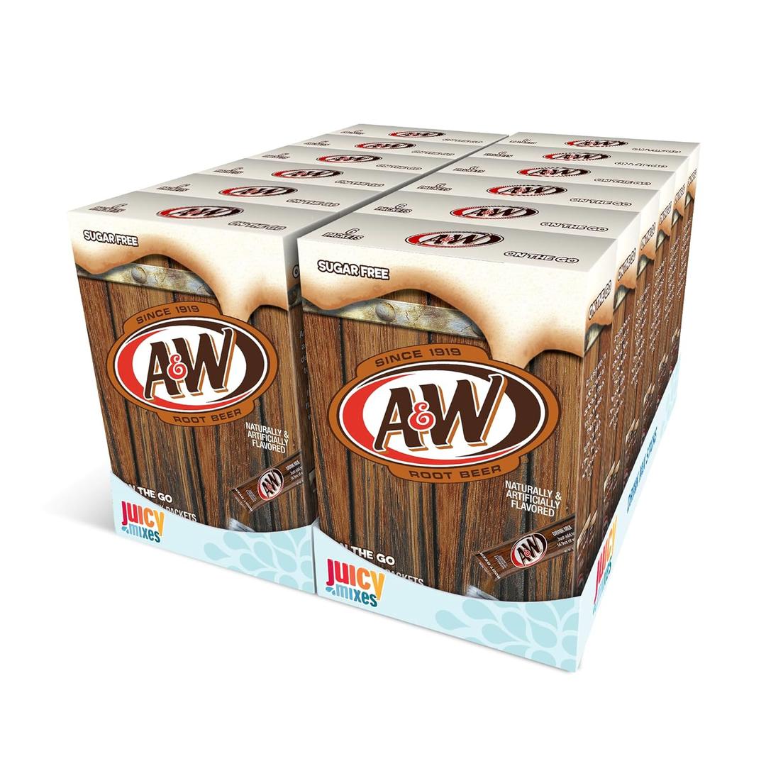 A&W, Root Beer Powder Drink Mix - (12 boxes, 72 sticks) Sugar Free & Delicious, Makes 72 flavored water beverages (EXP 08/04/26)