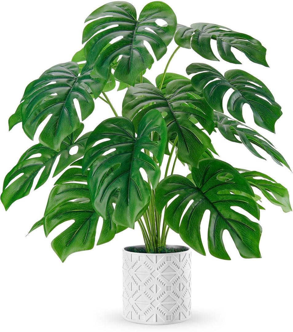 Der Rose Artificial Plants Indoor Large 28'' Fake Monstera Faux Potted Plants Indoor Tall for Home Farmhouse Bedroom Living Room Decor