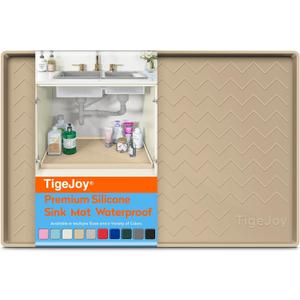 TigeJoy Under Sink Mat 22" x 19", Silicone Mats in Kitchen Bathroom Organizers and Storage, Waterproof Protector for Drawer Shelf and Cabinet Liner, Flexible Drip Tray (Beige)