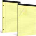 HAUTOCO 8.5 x 11 Legal Pads 2 Pack Yellow Wide Ruled Lined Writing Note Pads Perforated Notepad, 30 Sheets Per Notepad, 3-Hole Punched Paper for School, Office