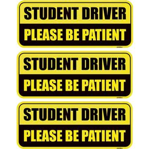3PCS Student Driver Magnet for Car, Reusable Magnetic Bumper Sticker Set, Driver Safety Attention Sign, Colorful, Reflective, Metal Surface,10 x 3.5 in (Yellow/Black)