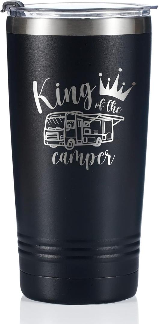 Onebttl RV Camper Gifts Tumbler Coffee Mug, Gifts for Campers, RV Enthusiasts, RV Owners, Outdoors, Picnic, Camping, Stainless Steel Insulated 590ml/20oz - King of the Camper