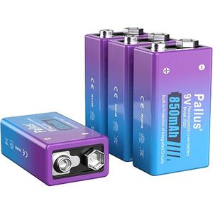 2 x Pallus 9V Rechargeable Battery Pack, 4-Pack 760mAh Li-ion USB 9 Volt Battery for Smoke Alarms, Wireless Microphones, Smoke Detectors, Toys, Flashlights, Guitar