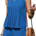 EXLURA Linen Sets for Women 2 Piece Sleeveless Pleated Babydoll Tops Casual Matching Short Set Summer Beach Vacation Outfits XS