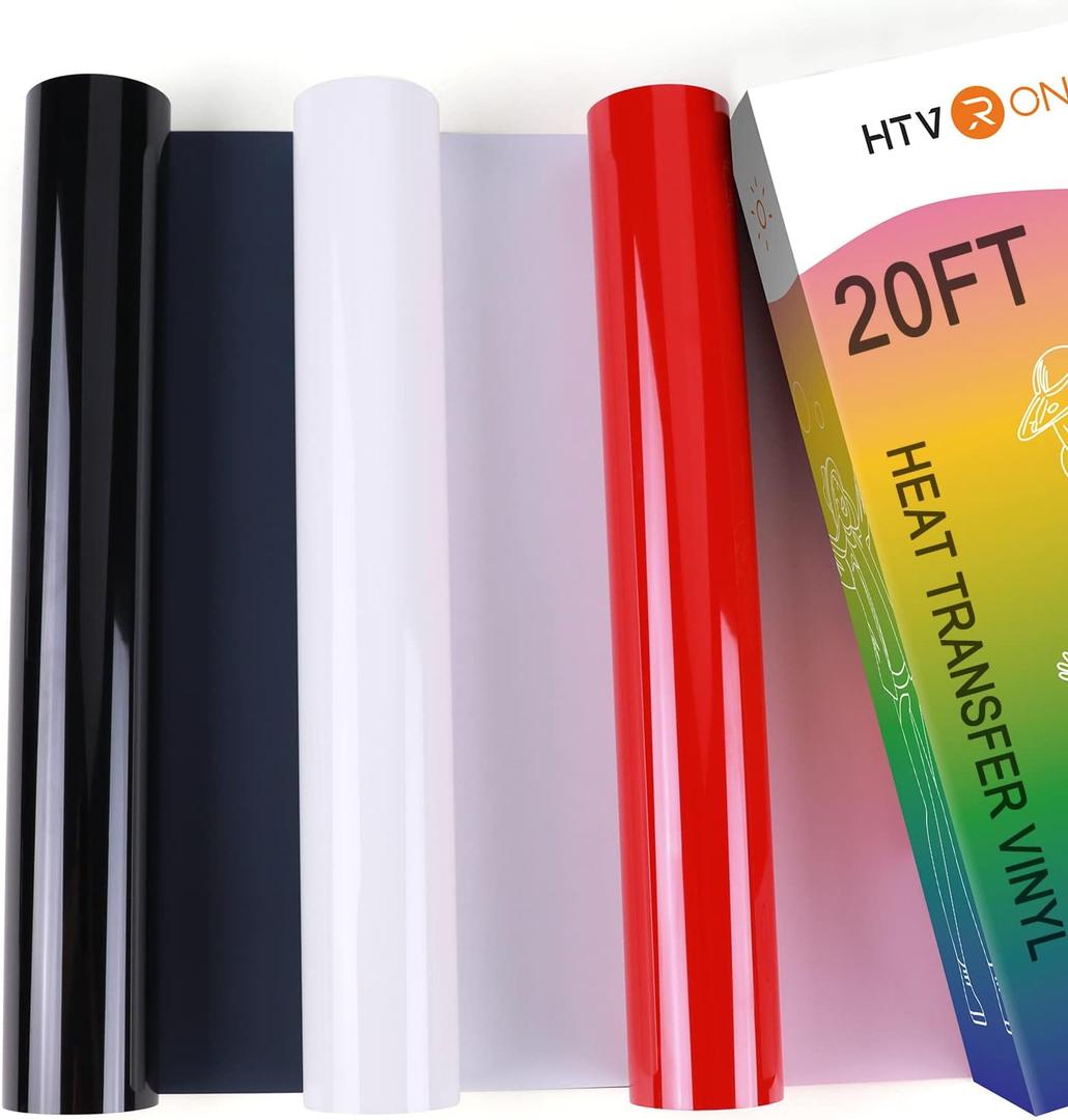 HTVRONT HTV Vinyl Rolls Red Black and White Heat Transfer Vinyl - 12" x 20ft HTV for Shirts, Iron on Vinyl for All Cutting Machines - Easy to Cut & Weed for DIY Heat Transfer Design