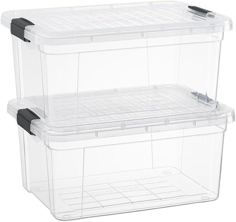 Superio Clear Storage Boxes with Lids, 2 Quart Plastic Container Bins for Organizing, Stackable Crates, BPA Free, Non Toxic, Odor Free, Organizers for Home, Office, School, and Dorm