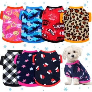 7 Pcs Dog Fleece Sweaters Dog Sweatshirt Winter Outfits Soft Fleece Puppy Sweater Outfits for Chihuahua Yorkshire Pets Cat(Cute,S(Neck: 8.27", Chest: 13.78", Back: 9.84"))