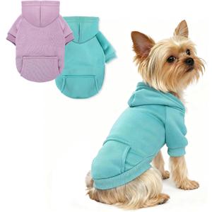 2 Pieces Dog Hoodies for Small Dogs, Cute XXS Dog Sweaters with Hood, Classic Puppy Sweatshirt with Pockets, Winter Pet Clothes with Fleece Lined, for Tiny Doggie Like Chihuahua Yorkie, Blue Purple (Lavender+Cadet Blue)