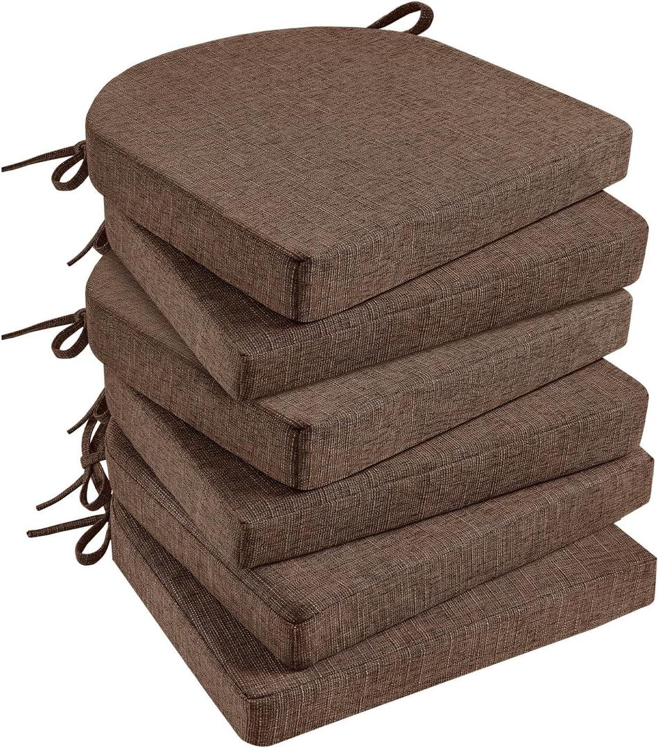 Basic Beyond Chair Cushions for Dining Chairs with Ties and Removable Cover, 2" Thick Seat Cushions for Kitchen Chairs, Set of 6, 17" x 16", Brown