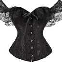 Women's Bustier Corset Top Satin Floral Boned Overbust Body Shaper Bustier Sexy Waist Push Up Shapewear Lingerie S 