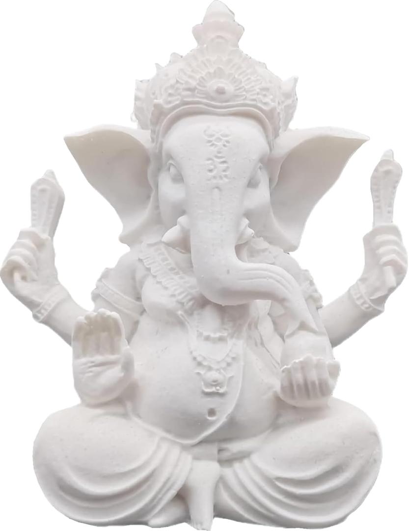 Indian God Lord Ganesha Statue,Hindu Elephant Statue Ganpati Idol Buddha Sculptures,Hindu Gift,Home Temple Mandir Meditation Yoga Room Decor5.1(White)