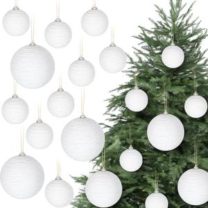 12 Pcs White Christmas Ball Ornaments Boho Decoration Farmhouse Jute Rope Hanging Balls Burlap Burlap Neutral Rustic Ornaments for Xmas Tree Wreath Garland Holiday Fireplace Decoration
