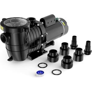 Pool Pump Above Ground/Inground, Dual Speed 2 HP 6340GPH Pool Pumps for 15,000-31,000 Gallons Pools, Powerful Selfpriming Pool Pump with Strainer Basket & Drain Plug