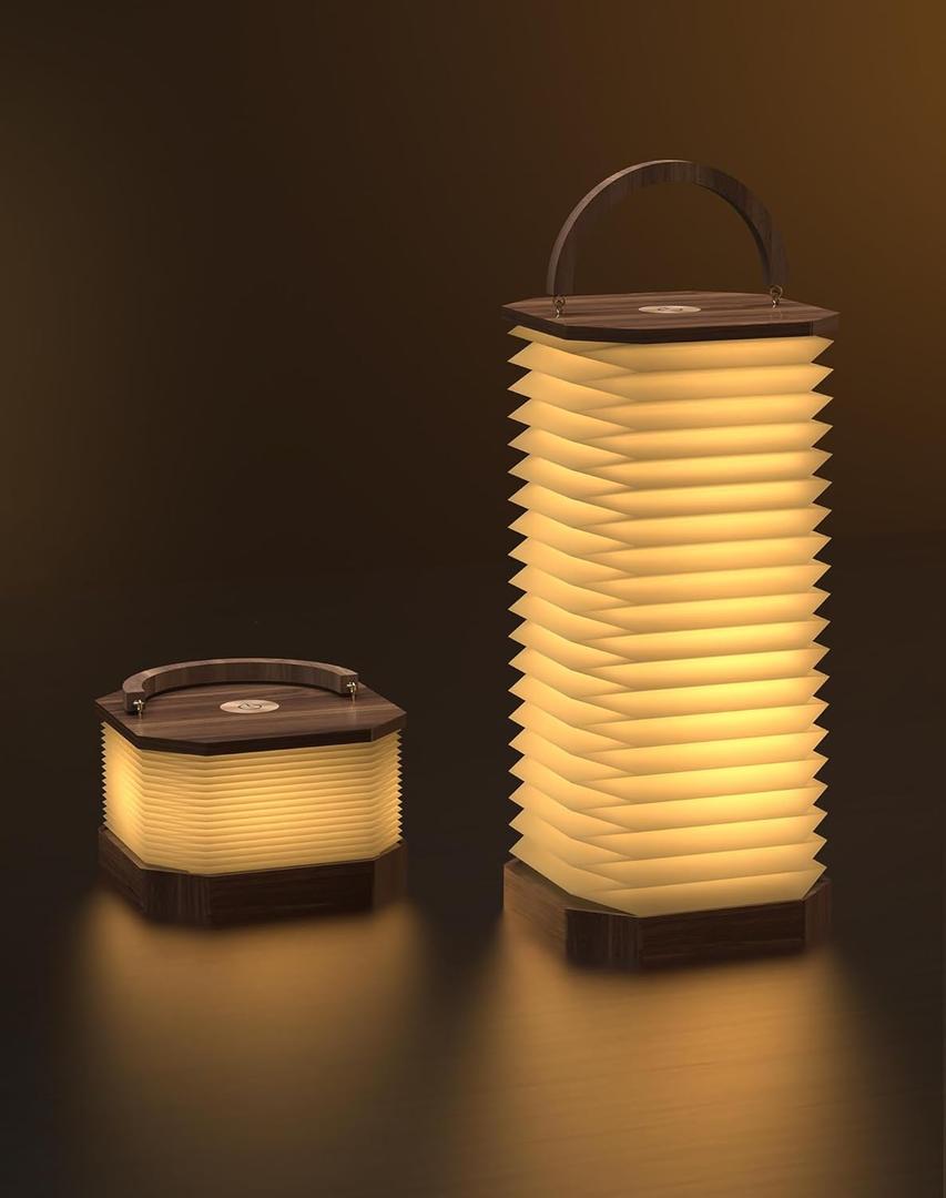 Bedside Table Lamp for Bedroom, Vertical Accordion Lamp with Handle, Warm Nightstand Light with Adjustable Height & Brightness, Study Reading Light for Living Room, College Dorm, Home, Office