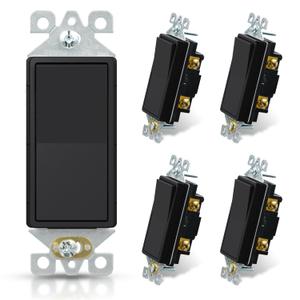 ELEGRP Matte Black Single Pole Decorator Light Switch, 15Amp, 120-277V, Decorative Paddle Rocker Switch Replacement, On/Off Wall Switch, Self-Grounding, Residential/Commercial Grade, UL/CUL (5 Pack)