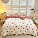 BlueBlue Cherry Duvet Cover Set Twin 100% Cotton Soft Lightweight Gauze Bedding Dark Gray Black Cherry on Cream White 1 Fruit Comforter Cover 2 Pillowcases (Twin)