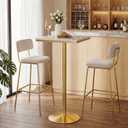 Modern Square Marble Bar Table, 22" White Marble Top Bistro Pub Table with Gold Metal Base, Tall Bar Table for Kitchen, Home Bar, Small Spaces, 41" Bar Height