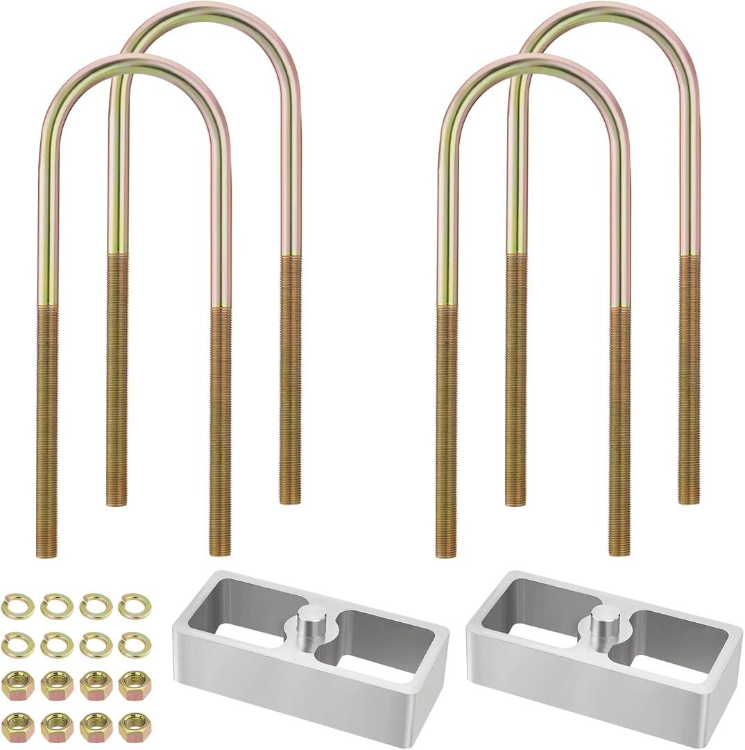 1-1/2 inch Universal Leaf Spring Lowering Block Kits, 5" Length x 2-1/3 Width Blocks, with 4 Pack Heavy Duty Galvanized U-Bolts