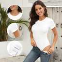 BALENNZ 5 Pack Bodysuits for Women Short Sleeve Round Neck Bodysuit Tops Crew Neck Basic Casual Stretchy Tshirt Bodysuits Large