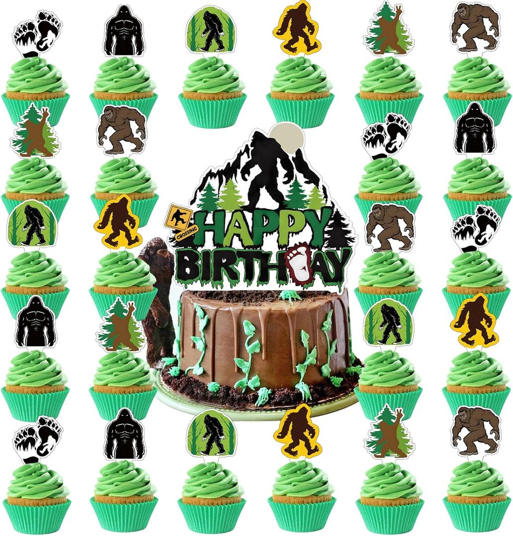 Bigfoot Birthday Decor - 37PCS Bigfoot Cupcake Toppers Decorations Animal Theme Bday Cupcake Picks Party Supplies