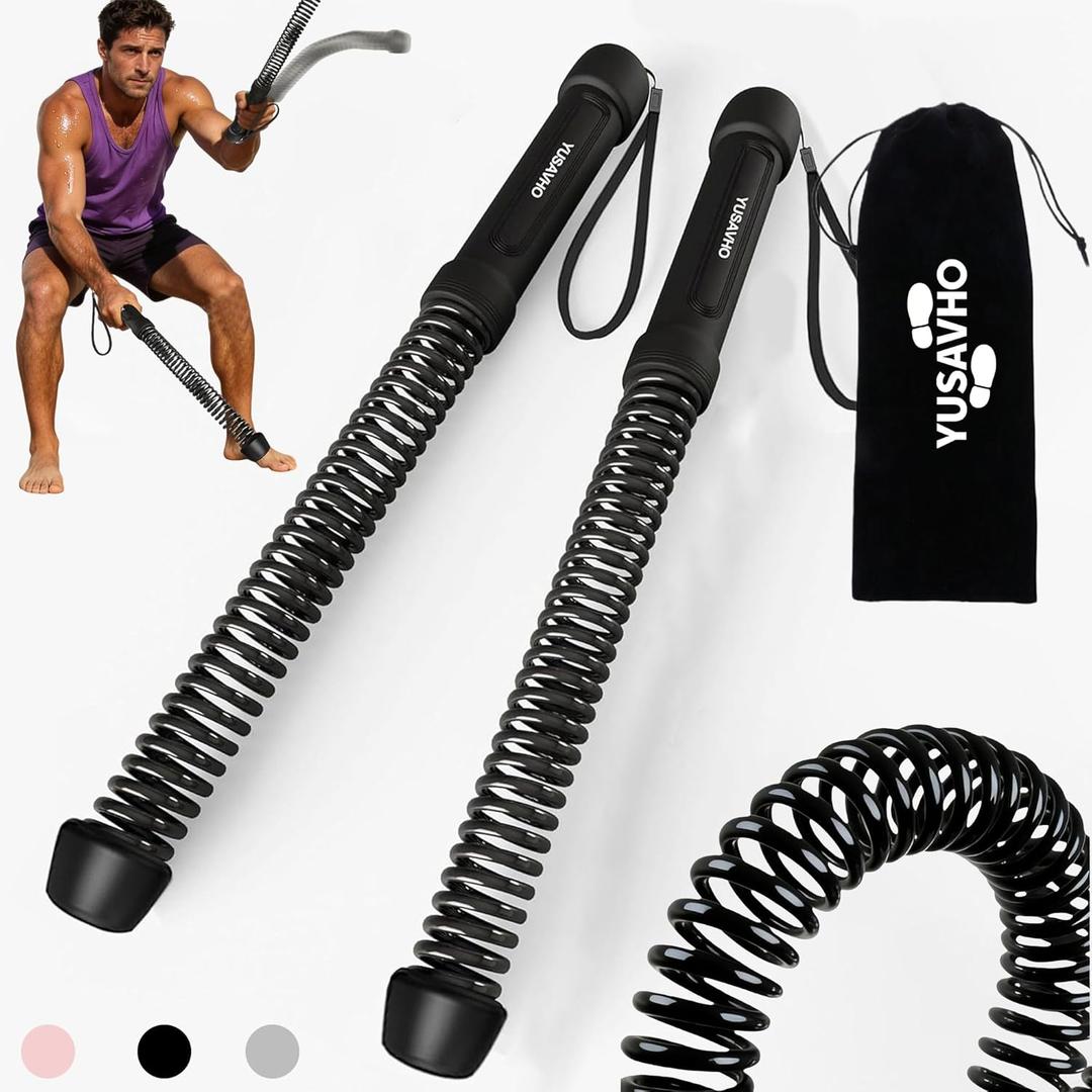 Ropeless Battle Ropes for Home Gym with Storage Bag, Cordless Battle Rope Sticks, Portable Workout Rope for HIIT Strength Training, Quiet Exercise Equipment for Men & Women(Black)