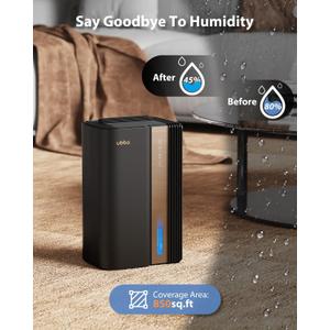 UBBO Dehumidifiers for Home, 850 sq.ft 95oz Dehumidifier with Drain Hose Timer Sleep Mode Auto-Off 7 Colors Light, Dehumidifiers for Basements Bathroom Bedroom RV Black Gold