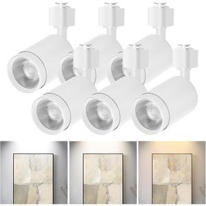 10W LED Track Lighting Heads L-Type Adjustable Ceiling Spotlights, 3000K/4000K/5700K, Flicker-Free CRI90+ (6-Pack) White Track Light Fixtures for Accent, Task & Art Lighting