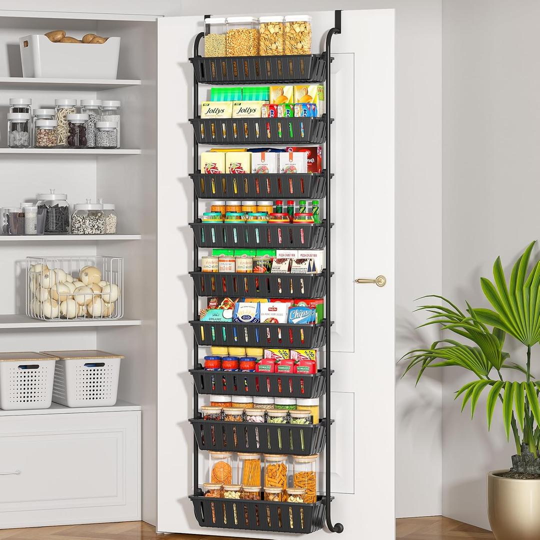9-Tier Over The Door Pantry Organizer, Pantry Organization and Storage, Hanging Door Spice Rack Shelves for Home & Kitchen Organization, Laundry & Bathroom Essentials (Black) 9-Tier Over The Door Pantry Organizer, Pantry Organization and Storage, Hanging Door Spice Rack Shelves for Home & Kitchen Organization, Laundry & Bathroom Essentials (Black)